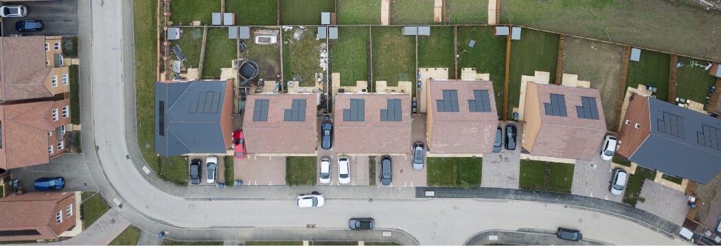 A row of houses from above