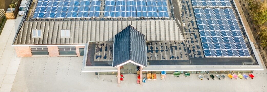 Commercial building with solar panels on roof
