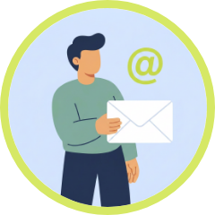 Illustration of a person holding an envelope with the @ symbol